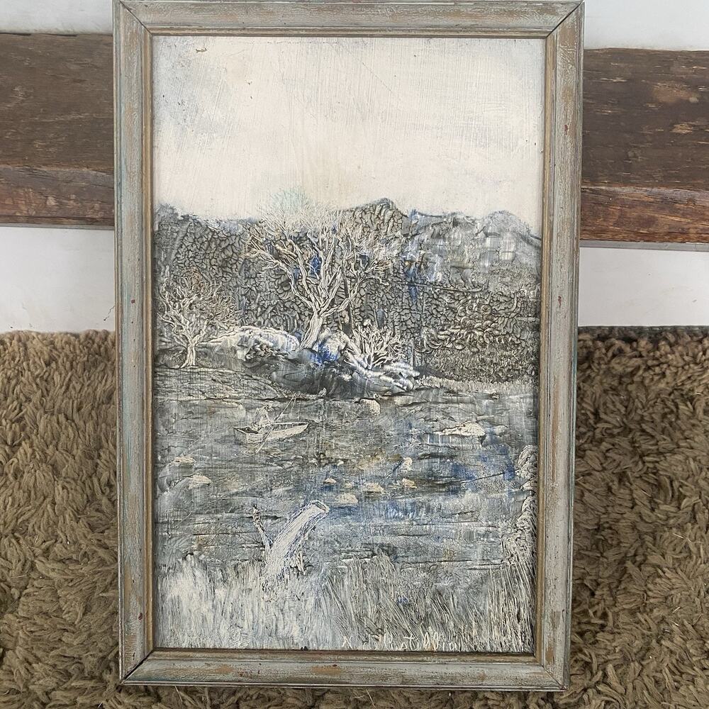 VTG Original Art Acrylic Painting Impressionist Water Tranquil Signed Framed - Picture 5 of 8